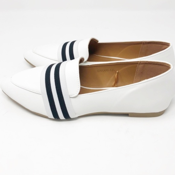 Olivia + Kate Shoes - Olivia Kate Pointed Toe Striped Loafers White 8